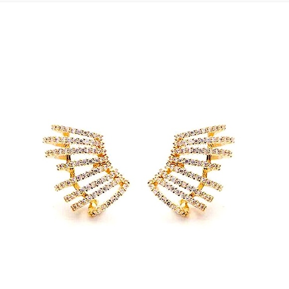 Gold Zircon Ear Claw Earrings, Ear Huggies, Minimalist, Hoops, Studs - Picture 6 of 9